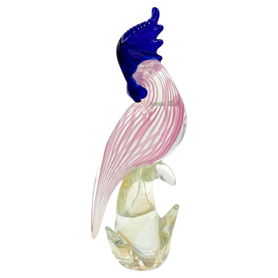 Cockatoo scultpure en verre d'art multicolore de Murano du milieu du siècle dernier, moucheté d'or Vente De Liquidation